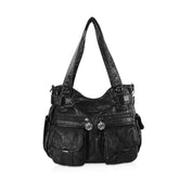 NICOLE & DORIS Women Handbag Soft PU Leather Hobo Shoulder Bags Mulitiple Big Pockets Large Capacity Shopping Crossbody Bag Black